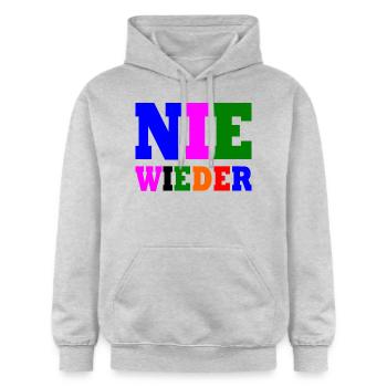 Nie wieder - Gildan Unisex Softstyle® Midweight Hoodie - Hellgrau meliert - Vorne - Liana (172cm) & Jaron (178cm)