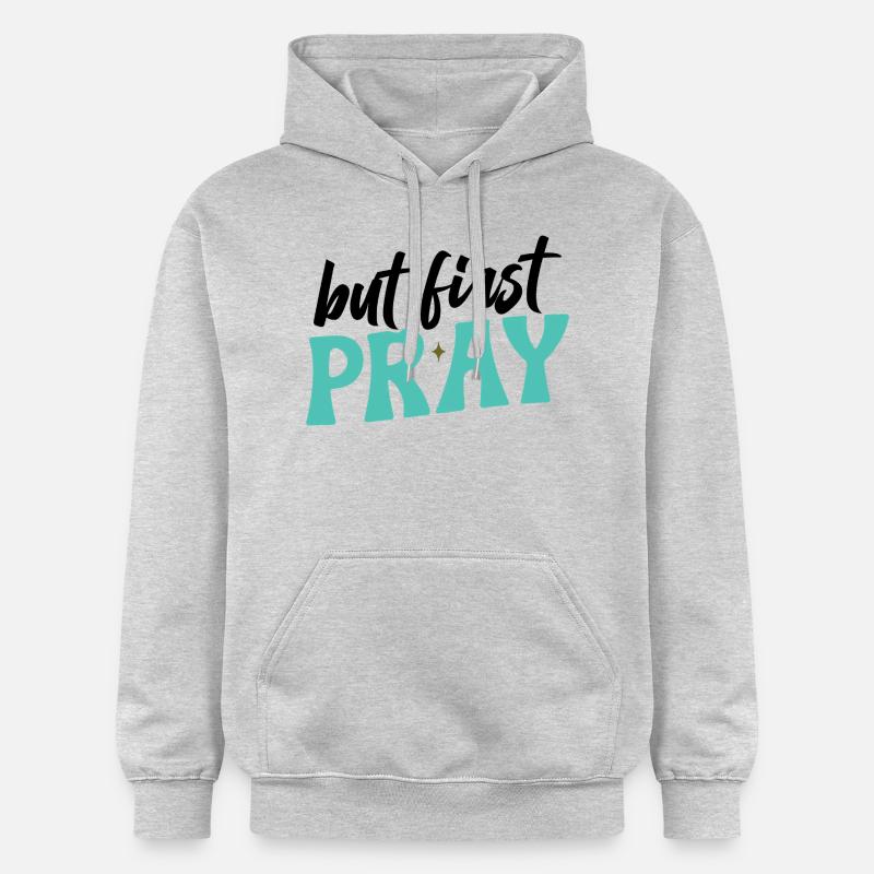 Premièrement : Priez - Sweat à capuche Softstyle® Gildan Unisexe - gris clair chiné