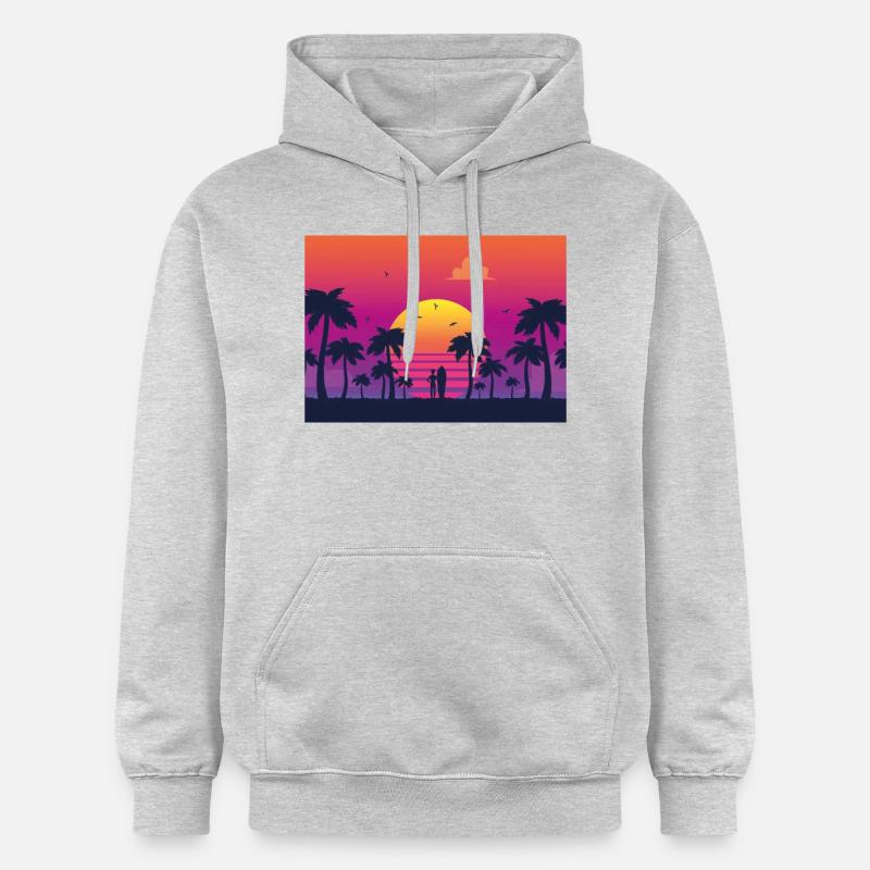 Surf au coucher du soleil - Sweat à capuche Softstyle® Gildan Unisexe - gris clair chiné