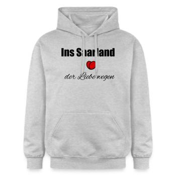 Ins Saarland der Liebe wegen - Gildan Unisex Softstyle® Midweight Hoodie - Hellgrau meliert - Vorne - Liana (172cm) & Jaron (178cm)