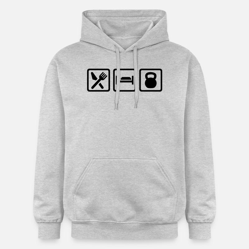 Eat Sleep Kettlebell - Sweat à capuche Softstyle® Gildan Unisexe - gris clair chiné