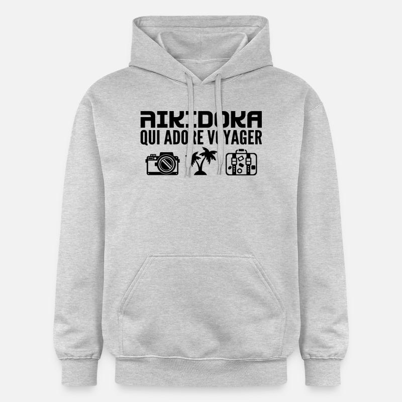 Voyageurs & Aïkidokas : Passion & Découverte - Sweat à capuche Softstyle® Gildan Unisexe - gris clair chiné