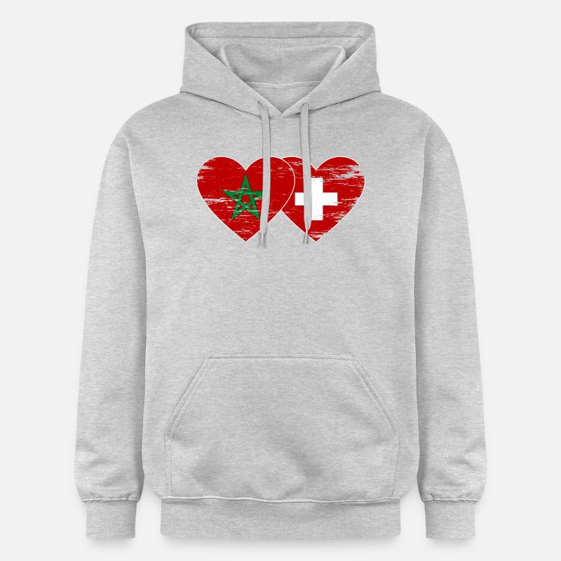Maroc Suisse Drapeau Coeur utilisé - Sweat à capuche Softstyle® Gildan Unisexe - gris clair chiné