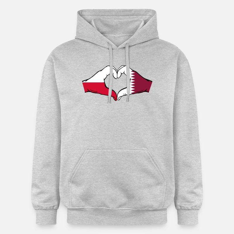 Pologne Qatar drapeau mains coeur - Sweat à capuche Softstyle® Gildan Unisexe - gris clair chiné