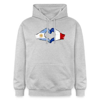 Argentine France Drapeau Mains Coeur Forme Utilisé - Sweat à capuche Softstyle® Gildan Unisexe - gris clair chiné - Devant - Liana (172cm) & Jaron (178cm)