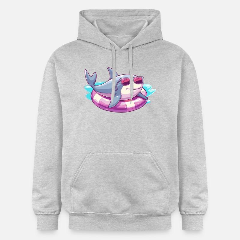 Bande dessinée d’été requin - Sweat à capuche Softstyle® Gildan Unisexe - gris clair chiné