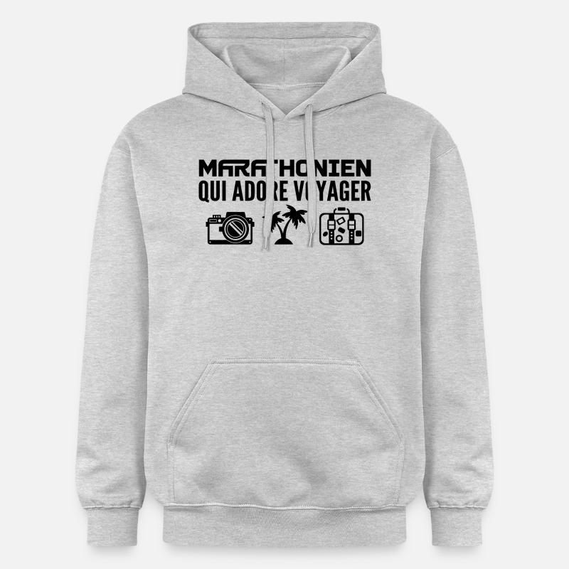 Voyageurs & Marathoniens : Passion & Découverte - Sweat à capuche Softstyle® Gildan Unisexe - gris clair chiné