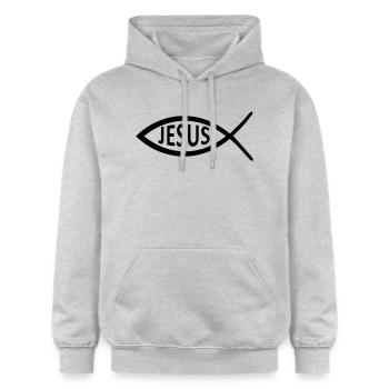 jesus fisch symbol - Gildan Unisex Softstyle® Midweight Hoodie - Hellgrau meliert - Vorne - Liana (172cm) & Jaron (178cm)