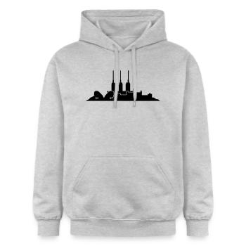 Hannover // Skyline // Silhouette // Skylineshirt - Gildan Unisex Softstyle® Midweight Hoodie - Hellgrau meliert - Vorne - Liana (172cm) & Jaron (178cm)