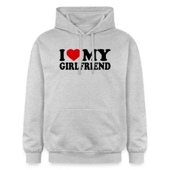 I love my girlfriend - Gildan Unisex Softstyle® Midweight Hoodie - Hellgrau meliert - Vorne - Liana (172cm) & Jaron (178cm)