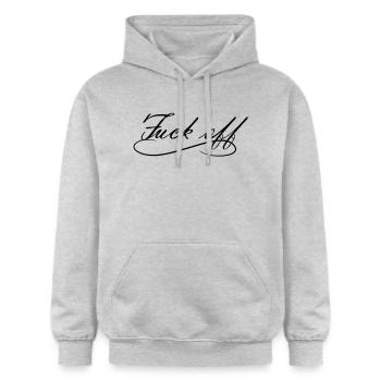 fuck off shirt provokativ 1c vektor - Gildan Unisex Softstyle® Midweight Hoodie - Hellgrau meliert - Vorne - Liana (172cm) & Jaron (178cm)
