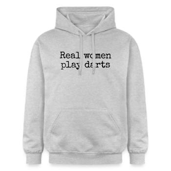 Real Women Play Darts - Lustiges Dartspielerinnen - Gildan Unisex Softstyle® Midweight Hoodie - Hellgrau meliert - Vorne - Liana (172cm) & Jaron (178cm)