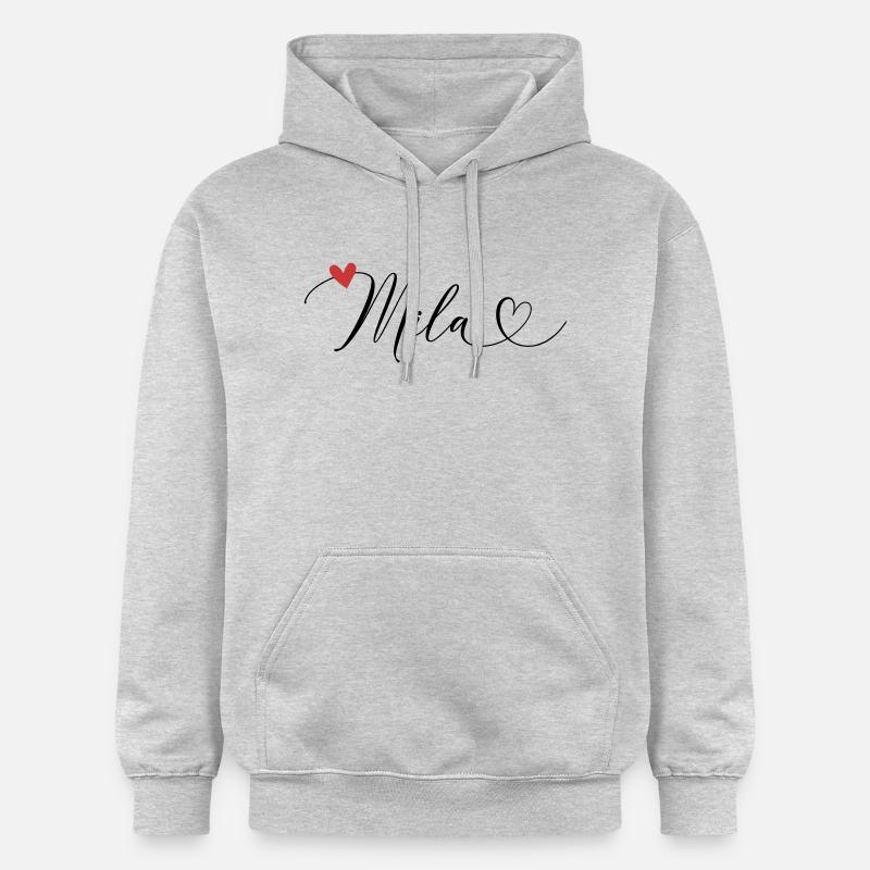 Mila Nom Prénom Calligraphie Coeur - Sweat à capuche Softstyle® Gildan Unisexe - gris clair chiné