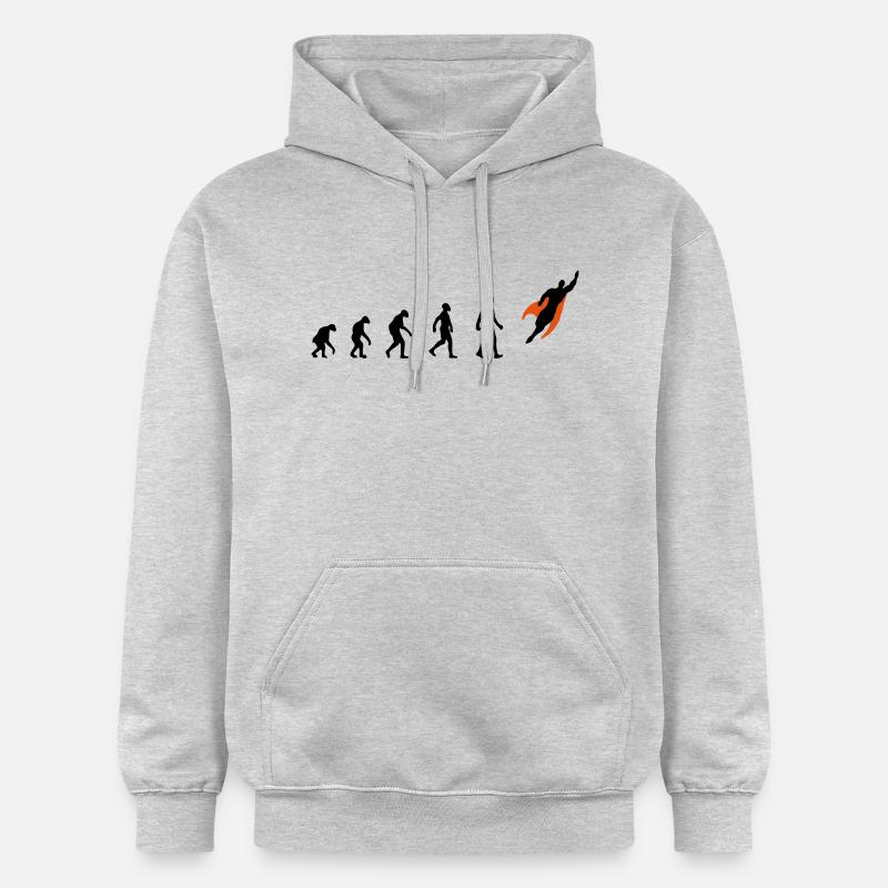 Evolution, super, hero, darwin, superhero, flying, - Gildan Unisex Softstyle® Midweight Hoodie - light heather grey
