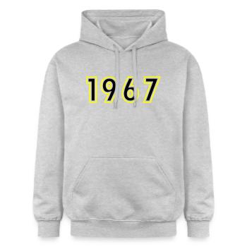 1967 Jahr Geburtstag - Gildan Unisex Softstyle® Midweight Hoodie - Hellgrau meliert - Vorne - Liana (172cm) & Jaron (178cm)