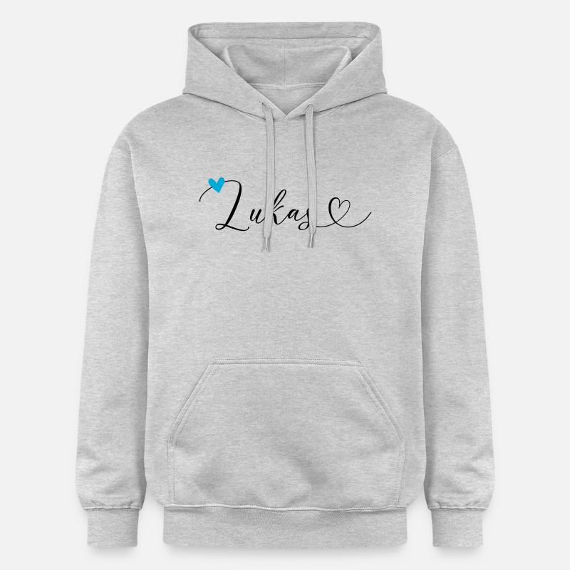 Lukas Nom Prénom Calligraphie Coeur - Sweat à capuche Softstyle® Gildan Unisexe - gris clair chiné