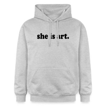 She is art - Gildan Unisex Softstyle® Midweight Hoodie - Hellgrau meliert - Vorne - Liana (172cm) & Jaron (178cm)