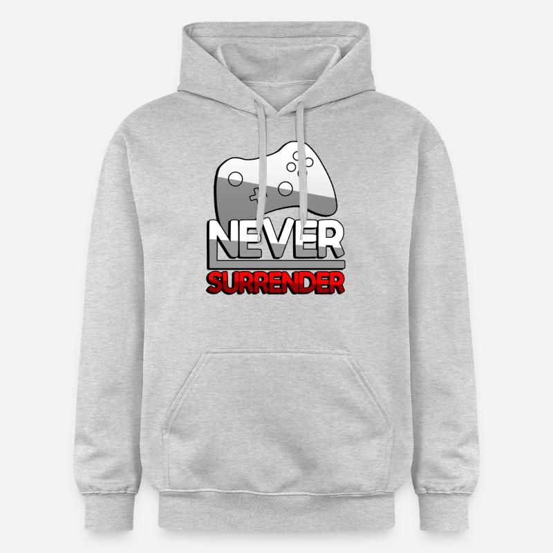 NEVER SURRENDER (Rot) + Controller - Gaming - Gildan Unisex Softstyle® Midweight Hoodie - Hellgrau meliert