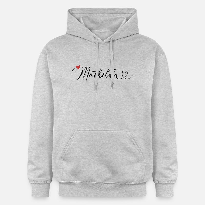 Mathilda Nom Prénom Calligraphie Coeur - Sweat à capuche Softstyle® Gildan Unisexe - gris clair chiné