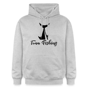 Pêche - Pêche - Thon - Cadeau - Sweat à capuche Softstyle® Gildan Unisexe - gris clair chiné - Devant - Liana (172cm) & Jaron (178cm)