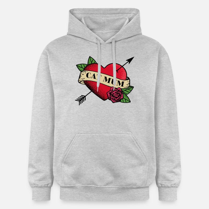 Coeur Tatouage Chat Maman - Sweat à capuche Softstyle® Gildan Unisexe - gris clair chiné