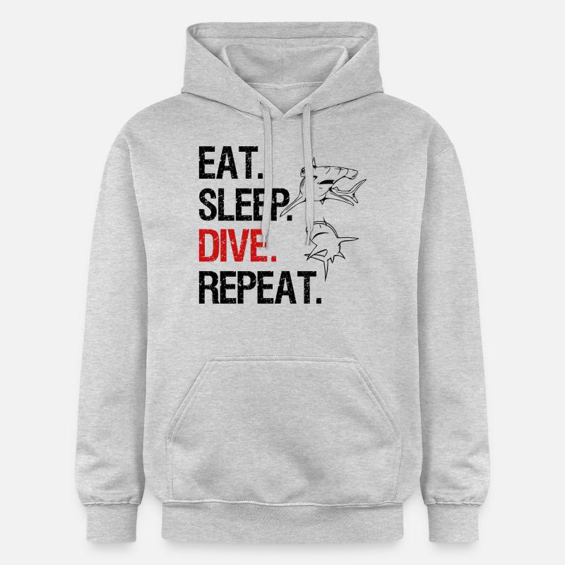 Eat Sleep Dive Repeat - Hammerhai - Sweat à capuche Softstyle® Gildan Unisexe - gris clair chiné