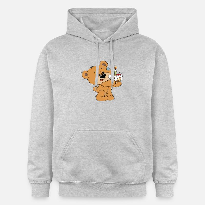 Petit ourson avec un gâteau - Sweat à capuche Softstyle® Gildan Unisexe - gris clair chiné