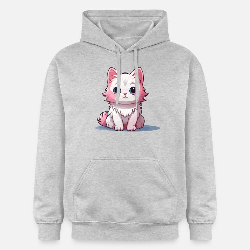 Chat - Style Kawaii - Sweat à capuche Softstyle® Gildan Unisexe - gris clair chiné