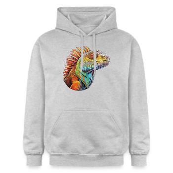 Iguan Couleurs vives - Chromatique - Sweat à capuche Softstyle® Gildan Unisexe - gris clair chiné - Devant - Liana (172cm) & Jaron (178cm)
