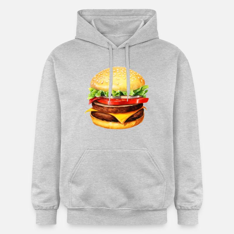 Aquarelle, hamburgers, restauration rapide - Sweat à capuche Softstyle® Gildan Unisexe - gris clair chiné