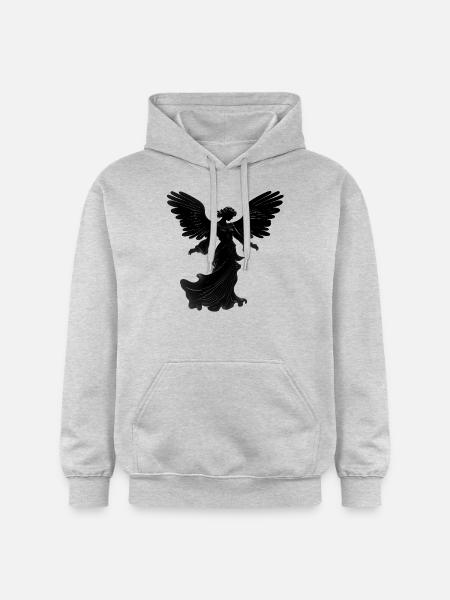Silhouette nera dell'angelo volante - Felpa con cappuccio unisex Softstyle® Gildan con grammatura media - grigio chiaro melange