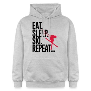 Eat. Sleep. Ski. Repeat... - Gildan Unisex Softstyle® Midweight Hoodie - Hellgrau meliert - Vorne - Liana (172cm) & Jaron (178cm)