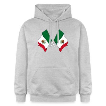 Deux drapeaux croisés du Mexique - Sweat à capuche Softstyle® Gildan Unisexe - gris clair chiné - Devant - Liana (172cm) & Jaron (178cm)