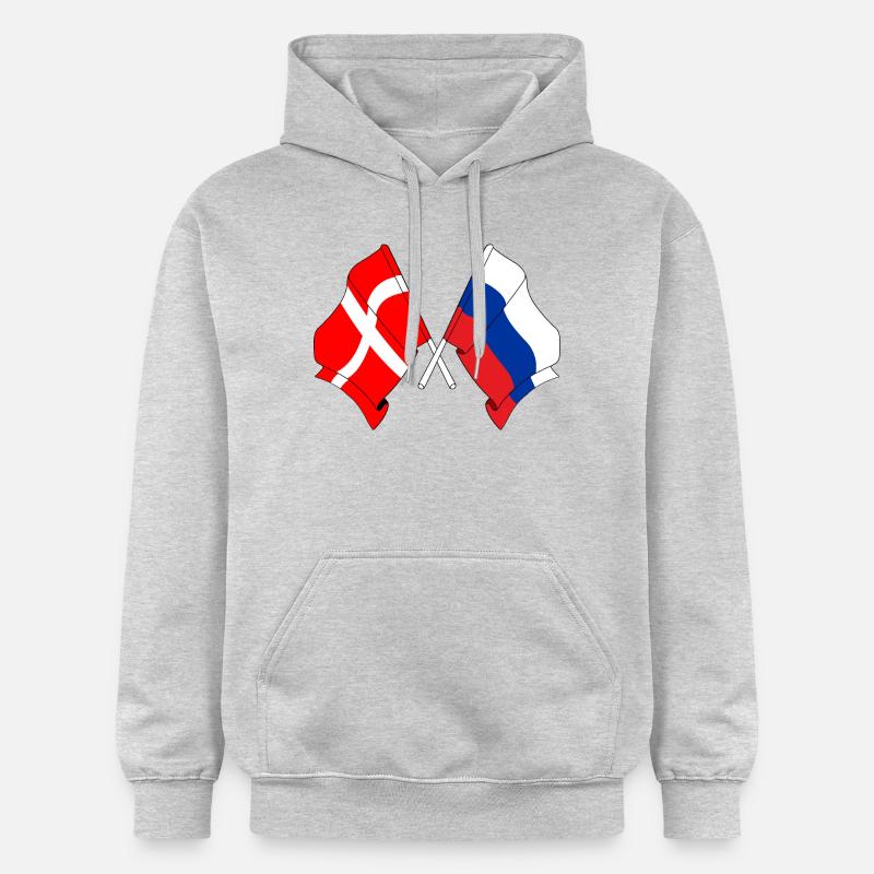 Drapeau Danemark, drapeau Russie - Sweat à capuche Softstyle® Gildan Unisexe - gris clair chiné