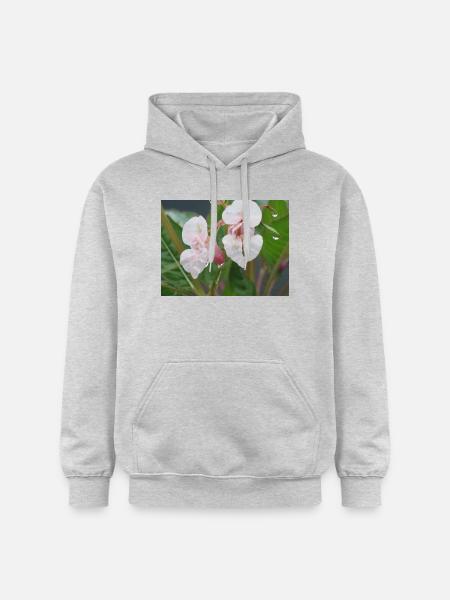 Zartrosa Blüten-Detail - Gildan Unisex Softstyle® Midweight Hoodie - Hellgrau meliert