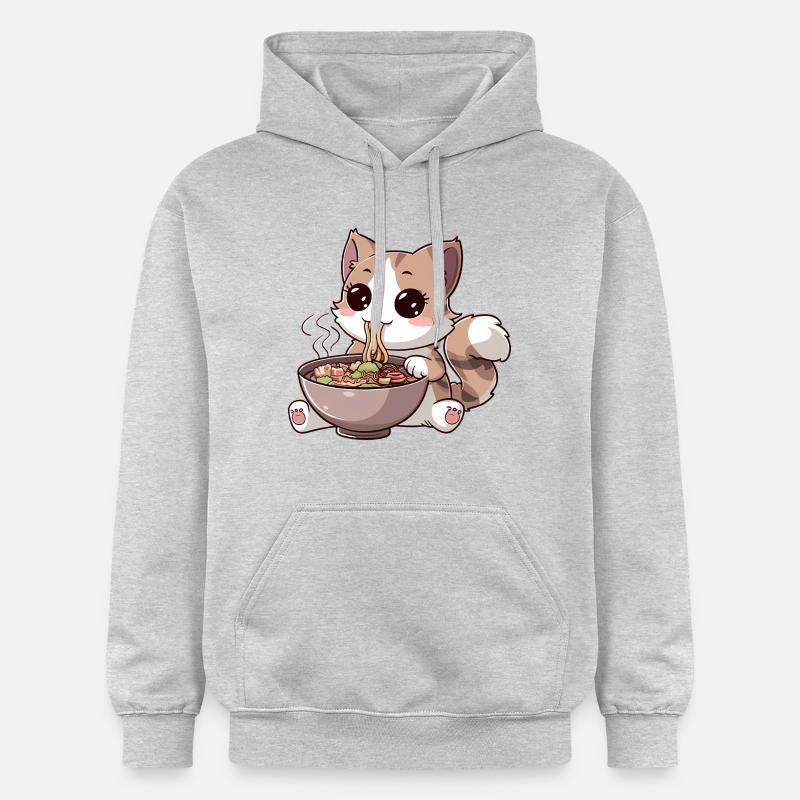 Chat Kawaii mangeant des ramen - Sweat à capuche Softstyle® Gildan Unisexe - gris clair chiné