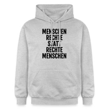 Cooler Spruch:Menschenrechte statt rechte Menschen - Gildan Unisex Softstyle® Midweight Hoodie - Hellgrau meliert - Vorne - Liana (172cm) & Jaron (178cm)