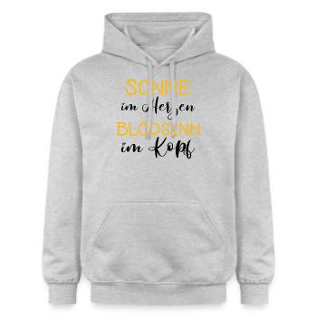 Sonne im Herzen - Blödsinn im Kopf - Gildan Unisex Softstyle® Midweight Hoodie - Hellgrau meliert - Vorne - Liana (172cm) & Jaron (178cm)