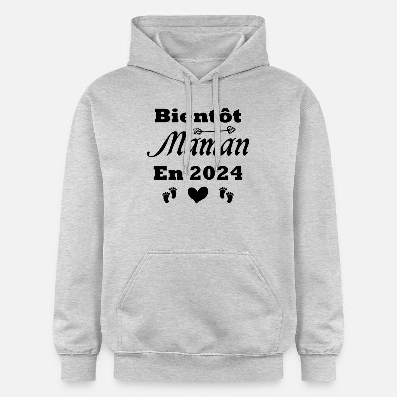 Bientôt future Maman 2024 - Sweat à capuche Softstyle® Gildan Unisexe - gris clair chiné