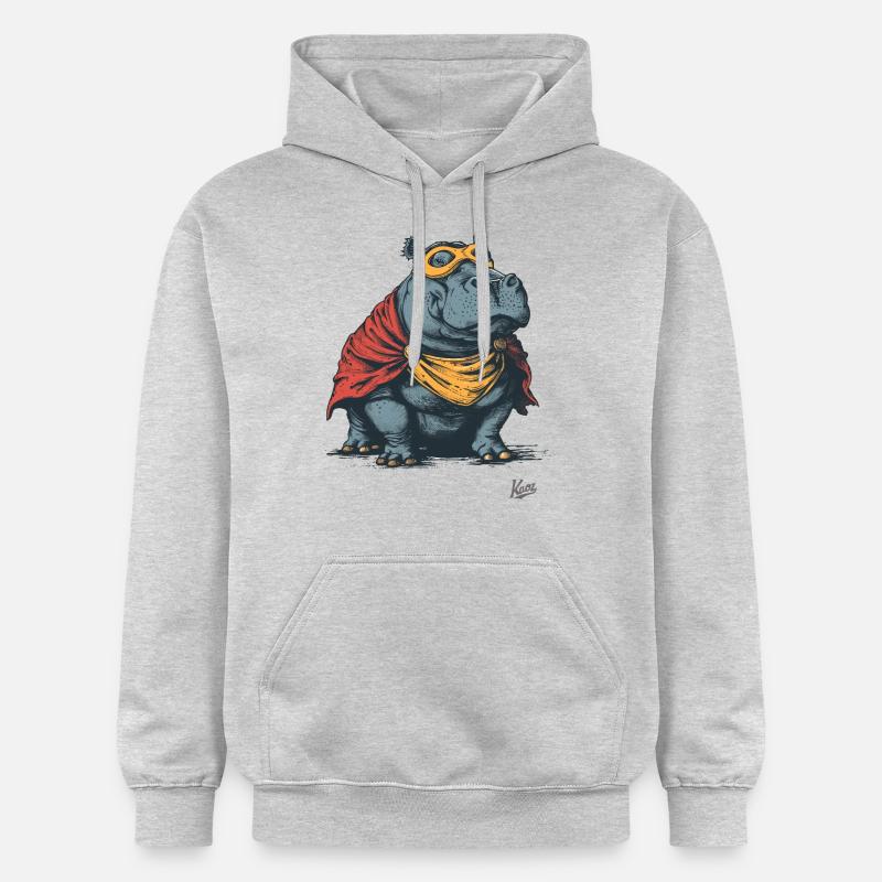 Hippopotame en costume de super-héros - Sweat à capuche Softstyle® Gildan Unisexe - gris clair chiné