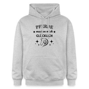 Pferde machen mich glücklich - Gildan Unisex Softstyle® Midweight Hoodie - Hellgrau meliert - Vorne - Liana (172cm) & Jaron (178cm)