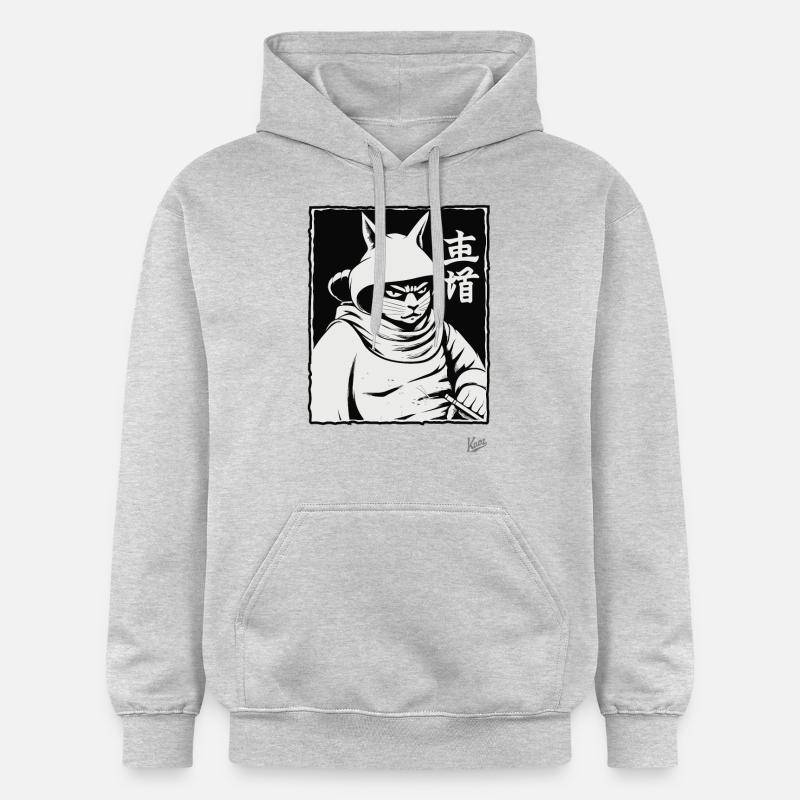 Chat shogun samouraï - Sweat à capuche Softstyle® Gildan Unisexe - gris clair chiné