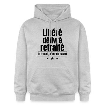 Libéré délivré retraité,cadeau départ à la reraite - Sweat à capuche Softstyle® Gildan Unisexe - gris clair chiné - Devant - Liana (172cm) & Jaron (178cm)