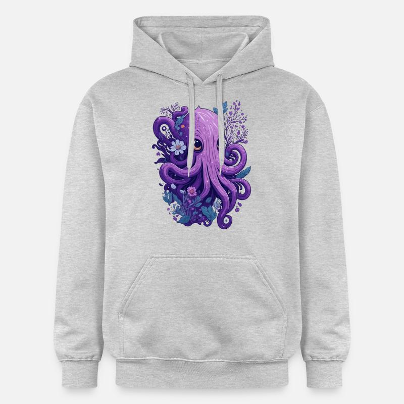 Calmar Octopus Fleurs Floral - Sweat à capuche Softstyle® Gildan Unisexe - gris clair chiné