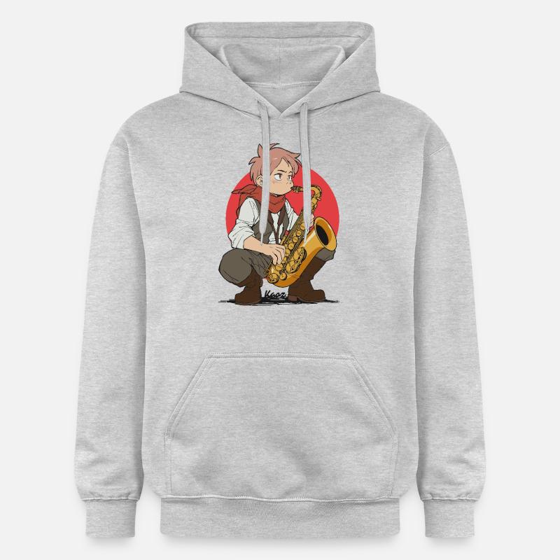 Un garçon joue du saxophone - Sweat à capuche Softstyle® Gildan Unisexe - gris clair chiné