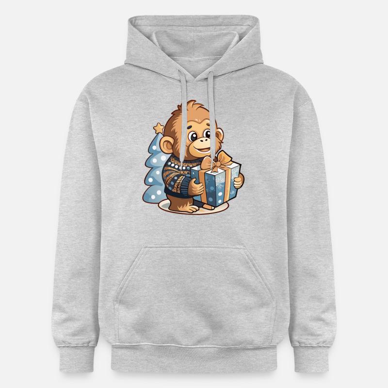Mignon orang-outan déballant cadeau - Sweat à capuche Softstyle® Gildan Unisexe - gris clair chiné