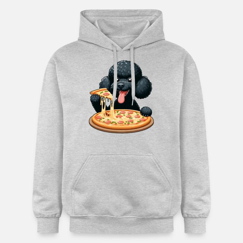 Caniche comique avec pizza - Sweat à capuche Softstyle® Gildan Unisexe - gris clair chiné