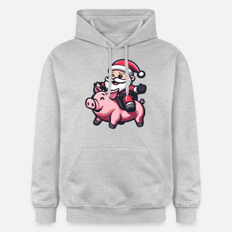Cochon Père Noël Dessin animé - Sweat à capuche Softstyle® Gildan Unisexe - gris clair chiné
