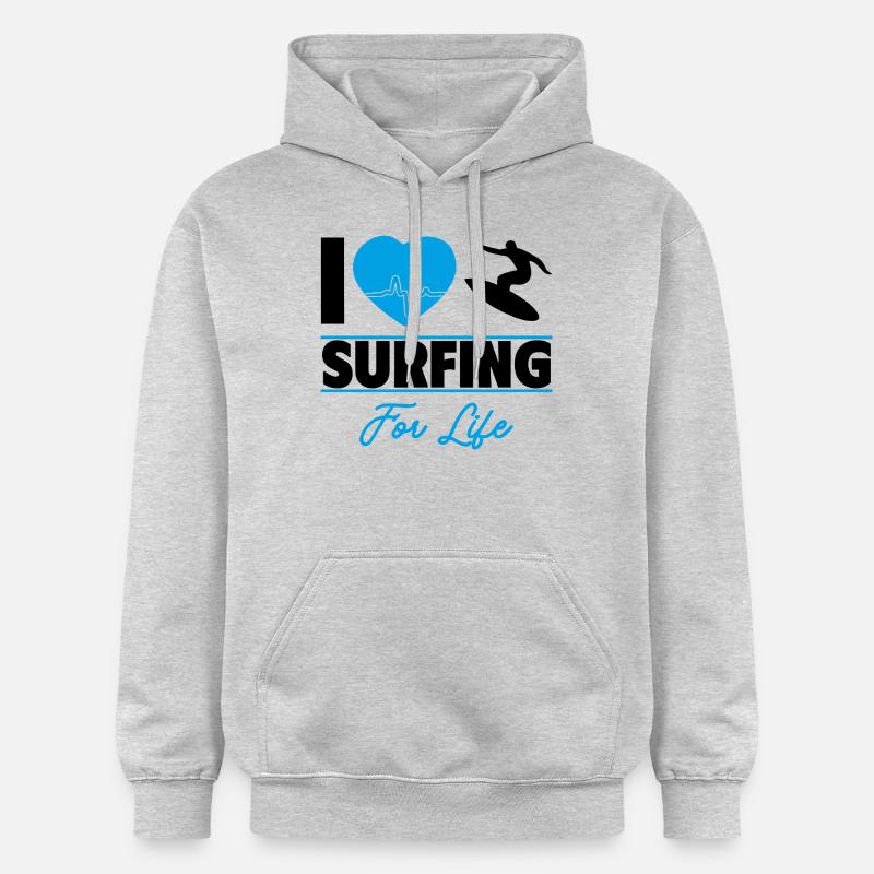 J’aime surfer pour la vie - Sweat à capuche Softstyle® Gildan Unisexe - gris clair chiné