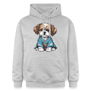 Shih Tzu im Kimono - Gildan Unisex Softstyle® Midweight Hoodie - Hellgrau meliert - Vorne - Liana (172cm) & Jaron (178cm)